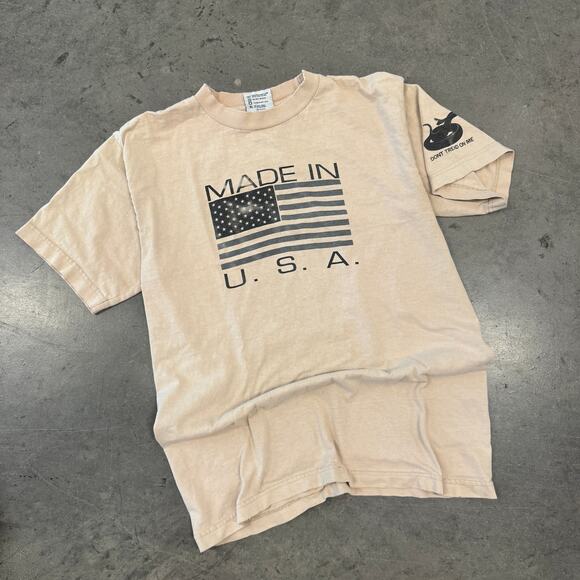 Vintage Y2k Made In USA Don't Tread On Me Patriotic Beige Graphic Tee Medium - Picture 1 of 5